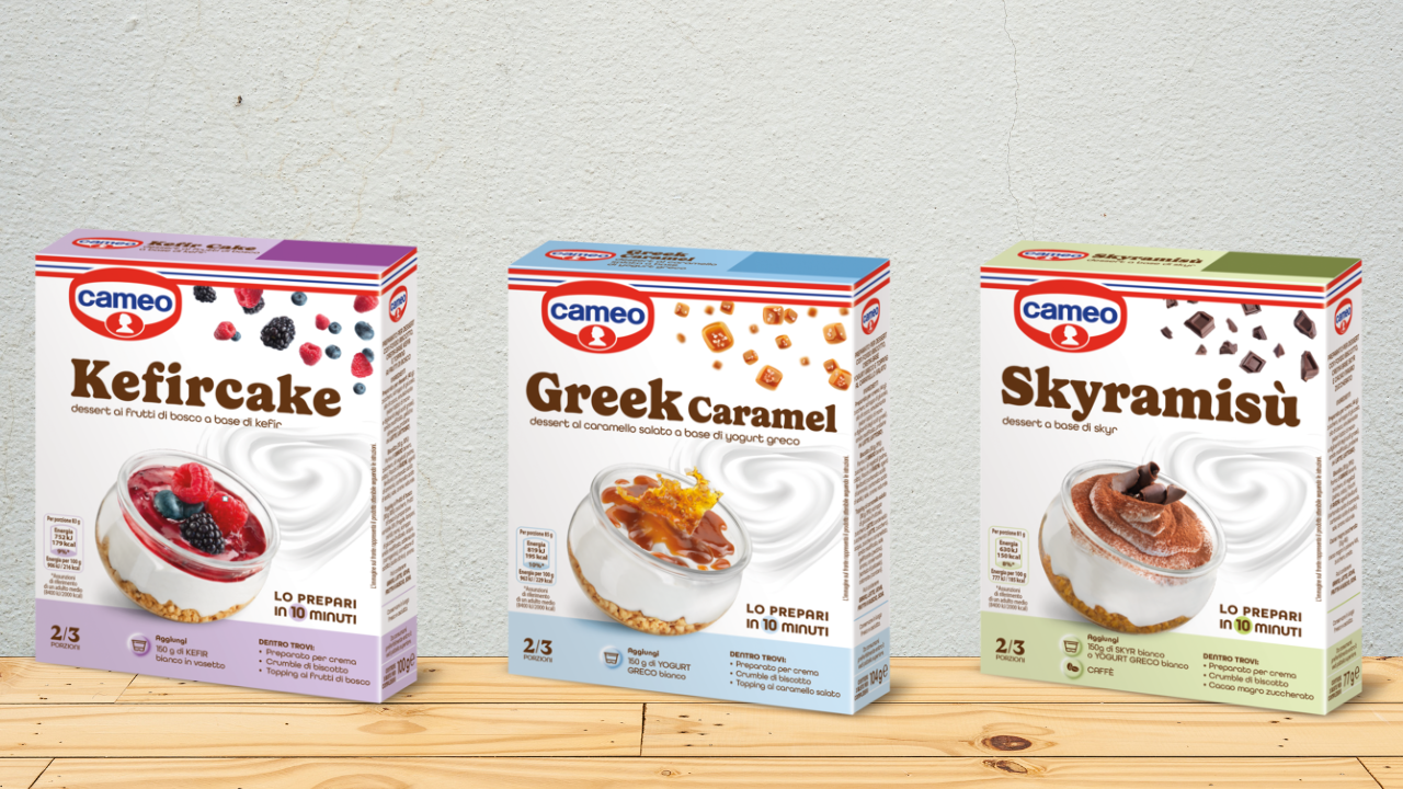 Yogurt greco, kefir e skyr diventano dessert: Cameo lancia Greek Caramel, Kefircake e Skyramisù